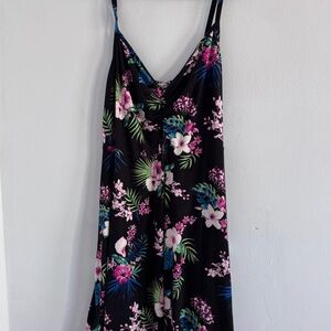 Floral Black Dress with Pink and Green Accents size 1X